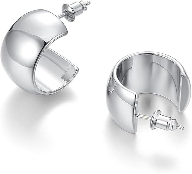 FRUMOS 18K Gold Plated Hoop Earrings for Women Girls 14K Gold Plated Gold Earrings with 925 Sterl... | Amazon (US)