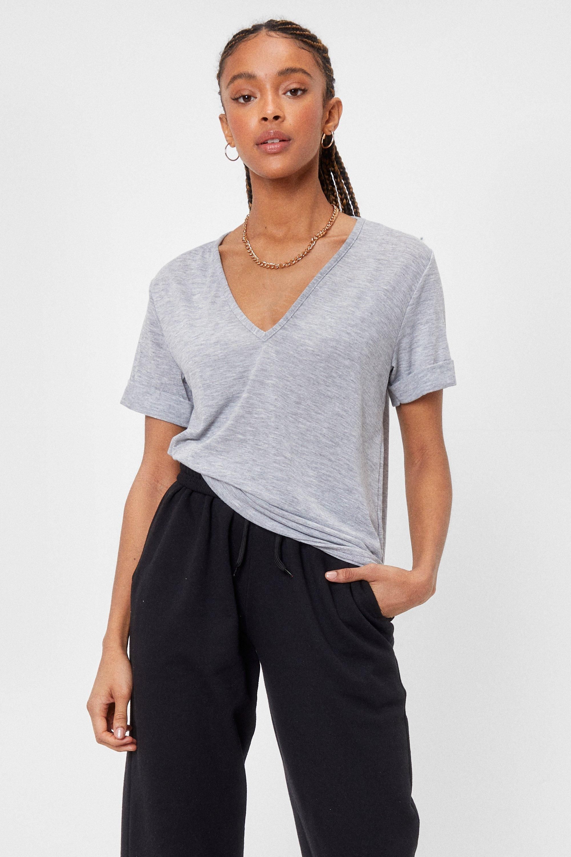 Womens Plunging Scoop Neckline T-Shirt - Grey | NastyGal (US & CA)