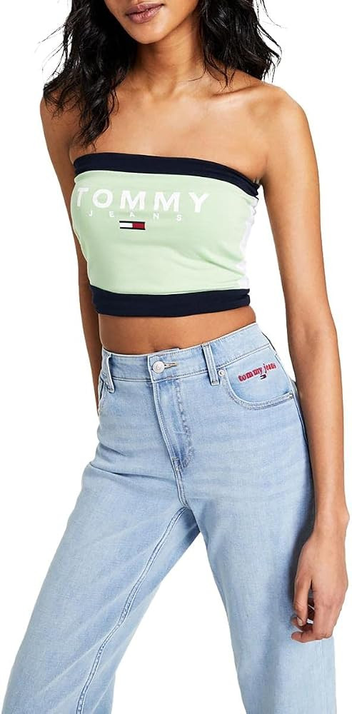 Tommy Hilfiger Womens Contrast Stretch Bandeau Cropped Green L | Amazon (US)