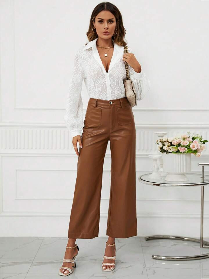SHEIN Clasi High Waist PU Leather Wide Leg Pants | SHEIN