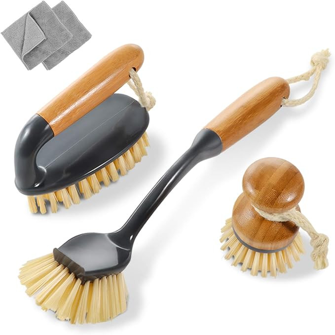 Amazon.com: Masthome 3-Pack Natural Bamboo Dish Brush, ECO Friendly Dish Brush Set with Bamboo Ha... | Amazon (US)