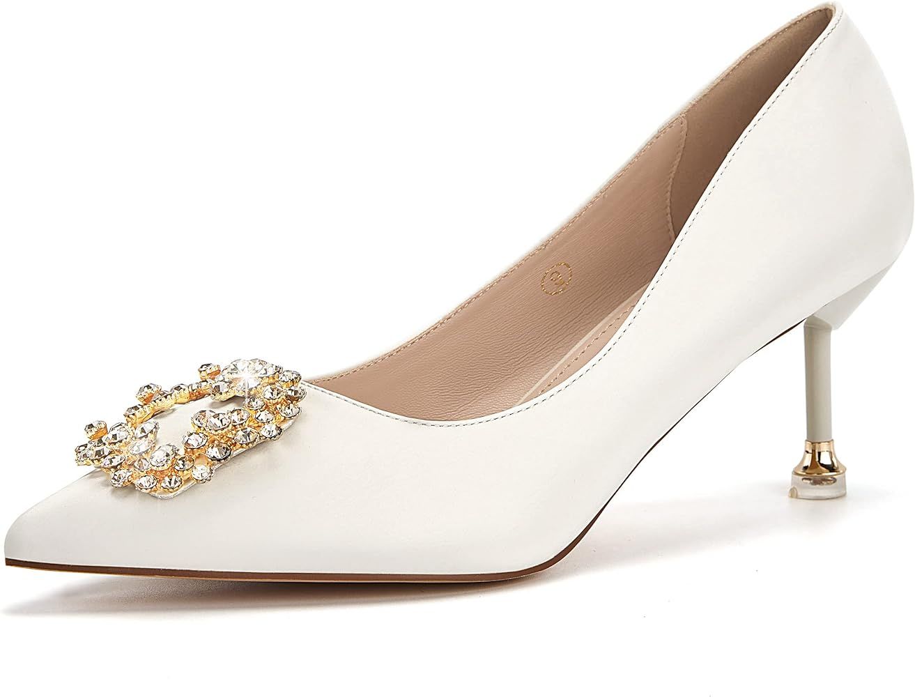 Womens Kitten Heels Rhinestone Pumps Pointed Closed Toe Elegant Wedding Bridal Evening Dress Shoe... | Amazon (US)