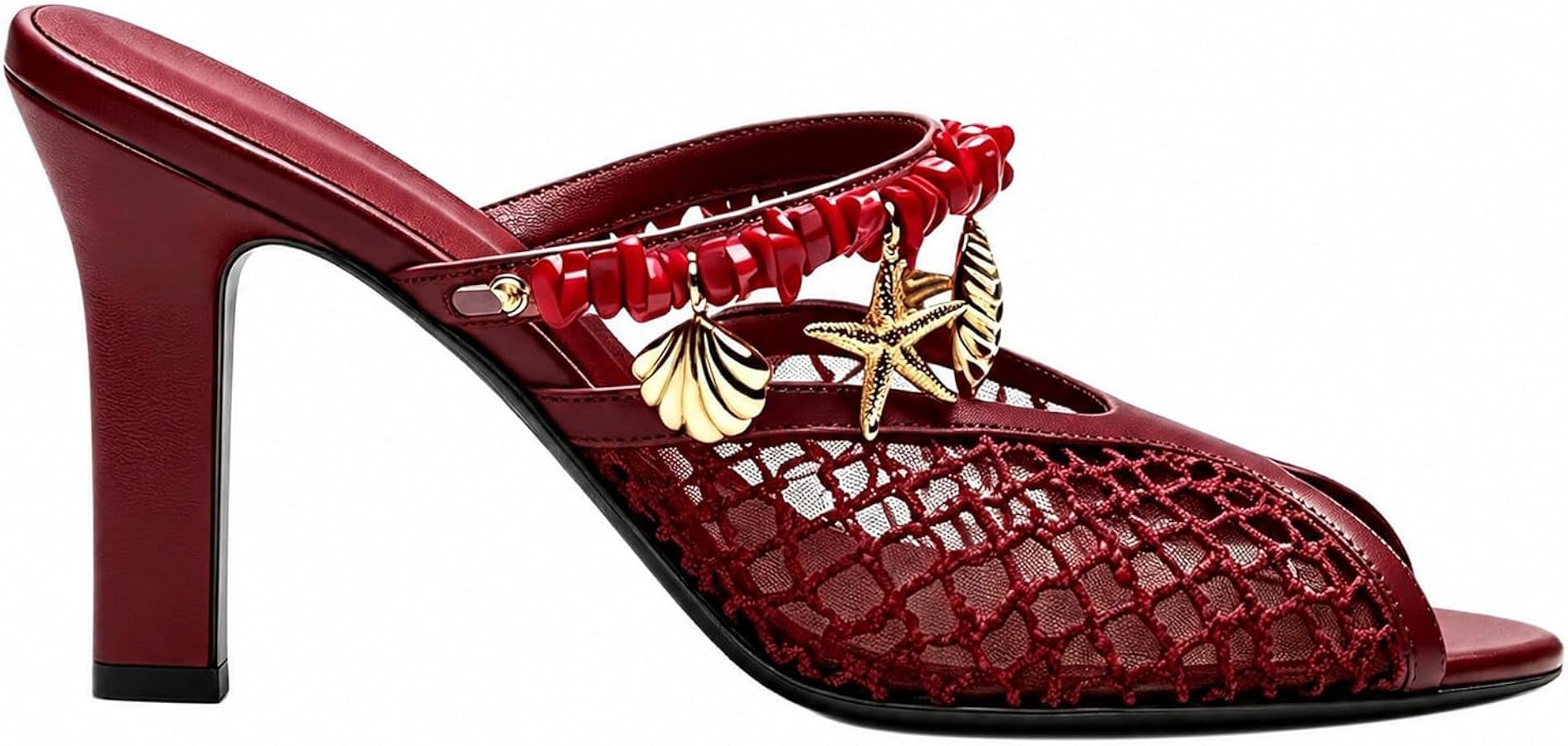 Women's Mesh Heeled Sandals Peep Toe Slip On Beaded Mule | Amazon (US)