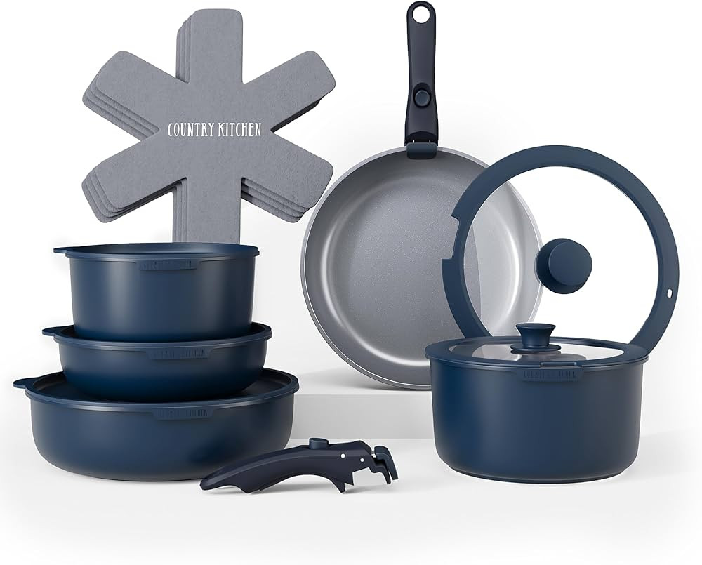 Country Kitchen Cookware Set with Removable Handle, Oven & RV Safe Pots and Pans Set, Denim, Orig... | Amazon (US)