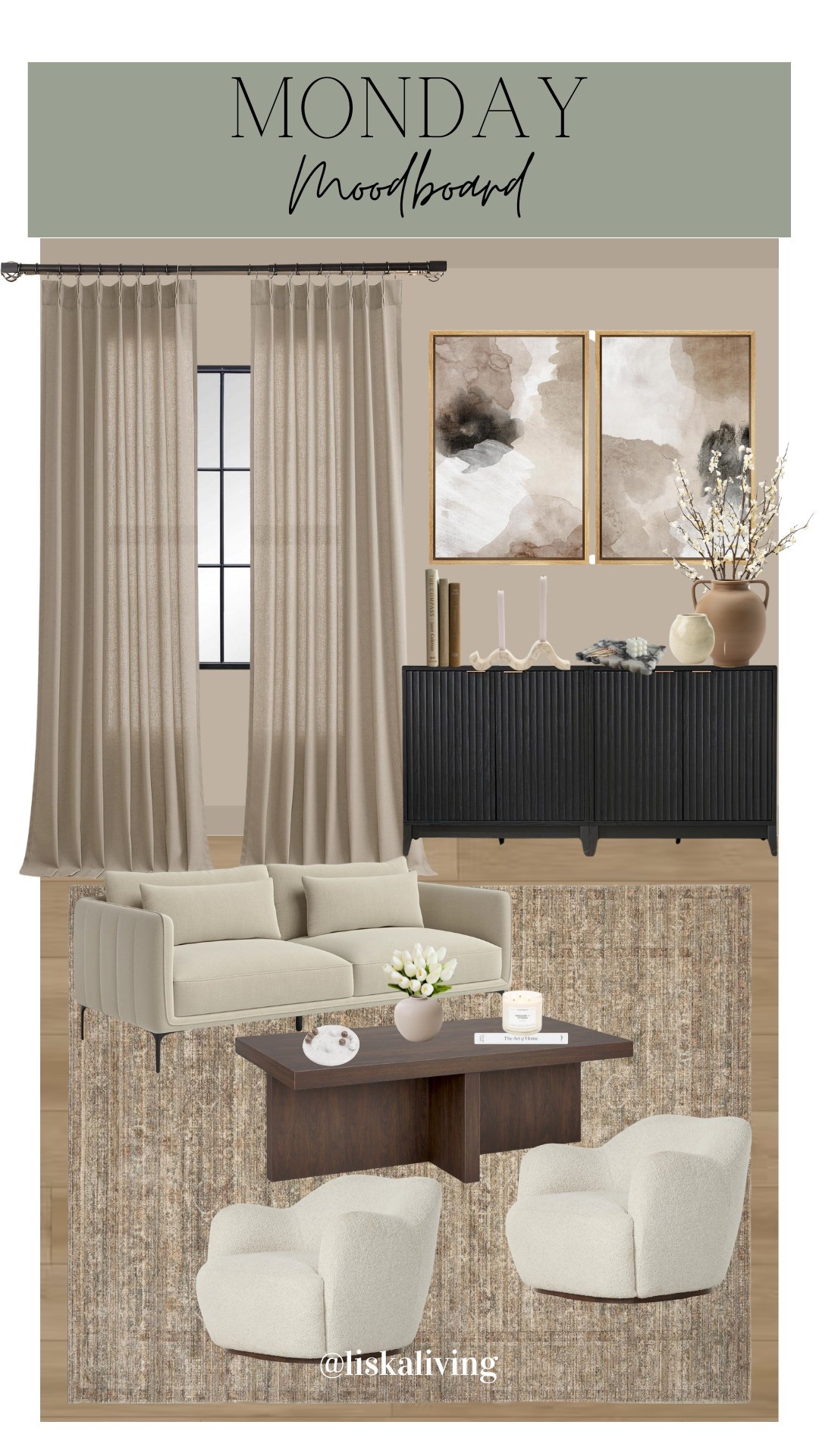 ✨MONDAY MOODBOARD - LIVING ROOM✨

I can’t stop with browns lately 🤎 there are so many pretty brown paint colors out there now. This is Fawn Brindle by @sherwinwilliams - a beautiful warm, muted brown. I tried to really saturate this room with all the brown hues and I think it’s honestly so calming, but also really inviting. I added the pop of black to give this room a little added moodiness and act as a focal point. Would love to hear your thoughts in the comments!

✨FOLLOW @liskaliving for more home styling inspo and curated moodboards like this one! Thanks for being here! 🤍

✨SAVE this post for later!
.
.
.
.
.
.
#mondaymoodboard #moodboardaccount #moodboardinterior #moodboardpage #moodboardinspiration #designboard #interiordesign #homestyling #homestylinginspo #brownpaint #browntones #earthyneutrals #colorsaturation #colordrenching #livingroom #cozyroom 

#LTKStyleTip #LTKFindsUnder100 #LTKHome
