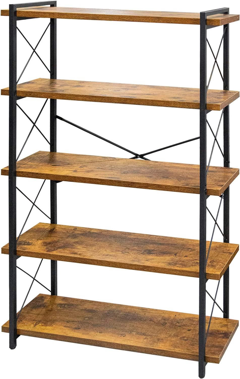 HCHQHS Bookshelf, 5-Tier Industrial Bookcase, Rustic Open Book Shelf, Freestanding Narrow Tall Bo... | Amazon (US)