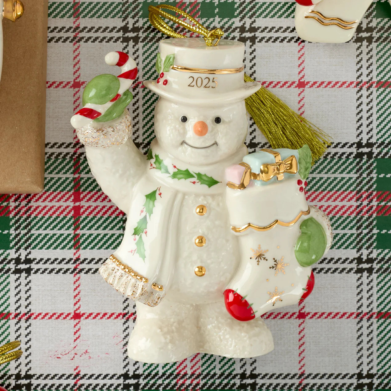 2025 Snowman With Stocking Ornament | Lenox