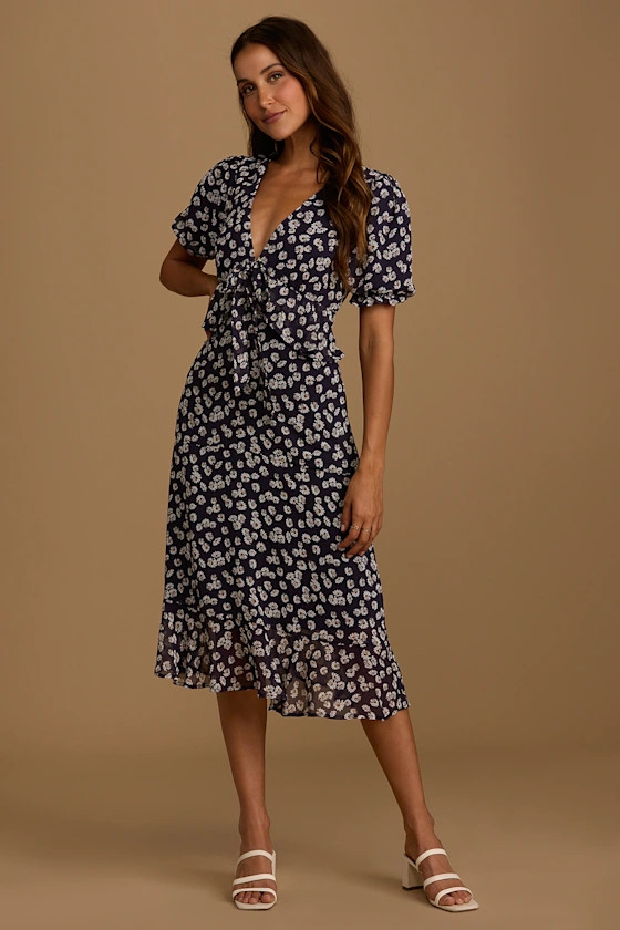 Anything Lovelier Navy Blue Floral Print Tiered Midi Dress | Lulus (US)