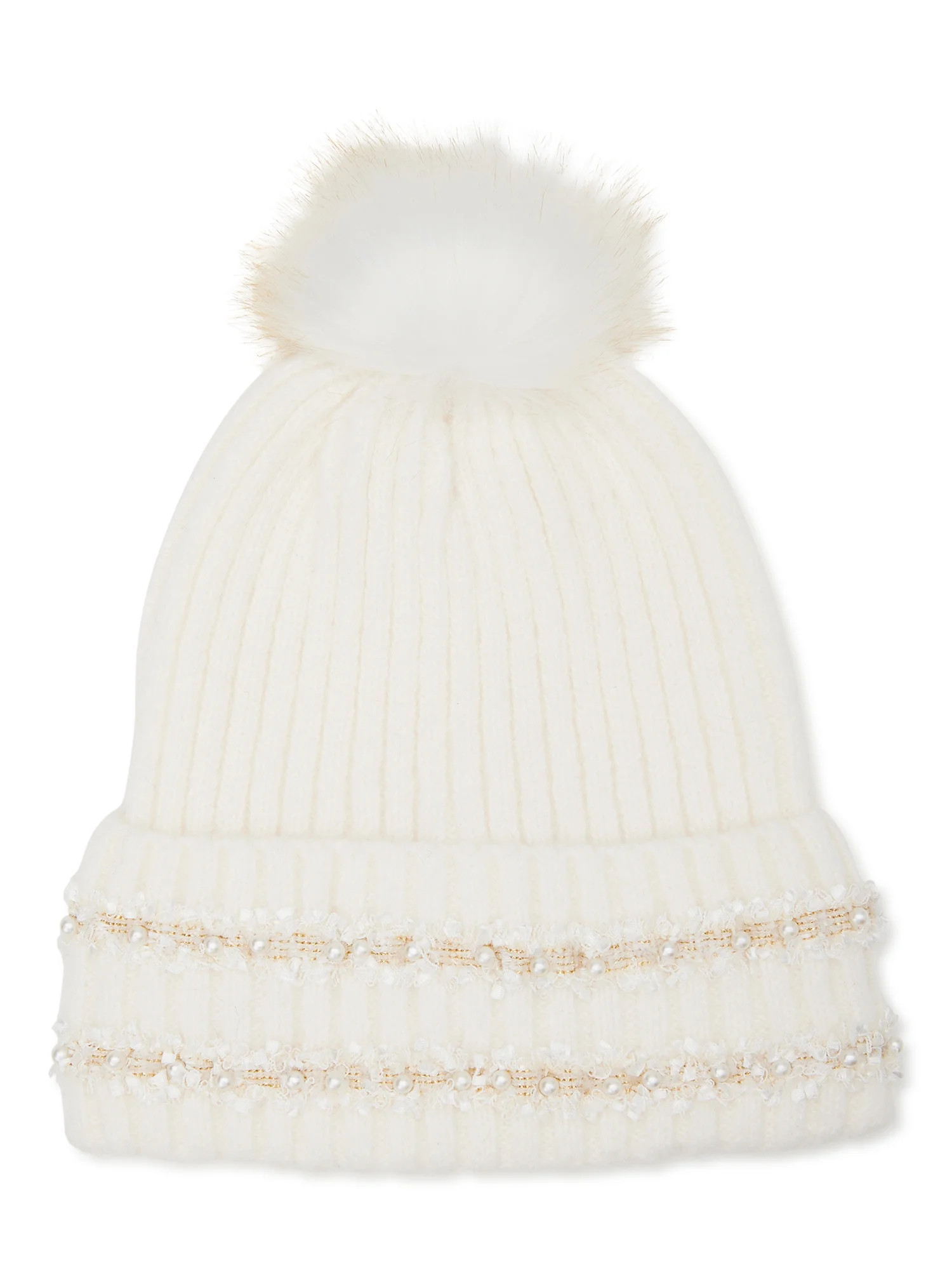 Time and Tru Women's Pearl Trim Ribbed Beanie | Walmart (US)