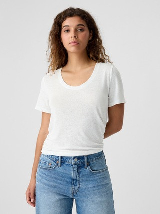 Relaxed Linen-Blend Scoopneck T-Shirt | Gap Factory