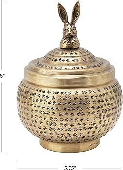 Creative Co-Op Hammered Metal Container with Rabbit Finial, Brass Finish Storage Box | Amazon (US)