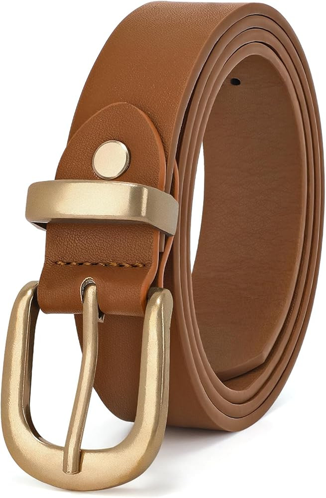 JASGOOD Women's Leather Belt for Jeans Pants, Fashion Ladies Belt for Dresses with Gold Buckle | Amazon (US)