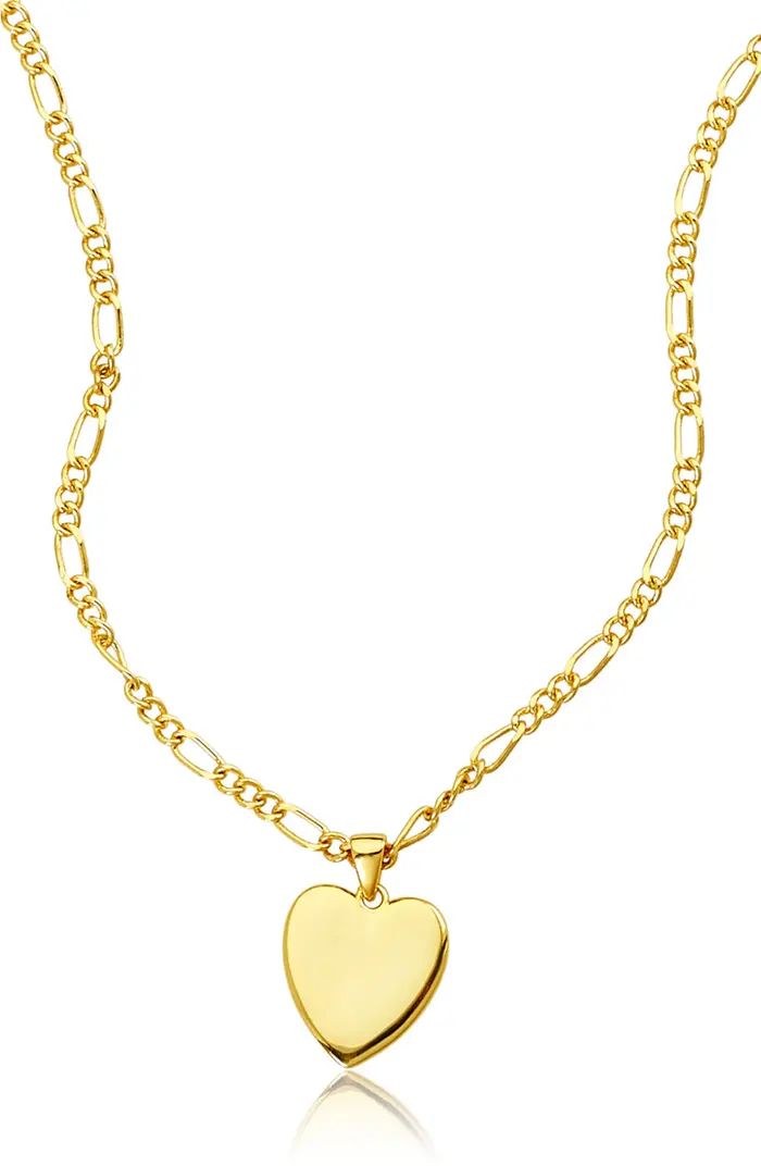14K Gold Plated Figaro Chain Heart Pendant Necklace | Nordstrom Rack