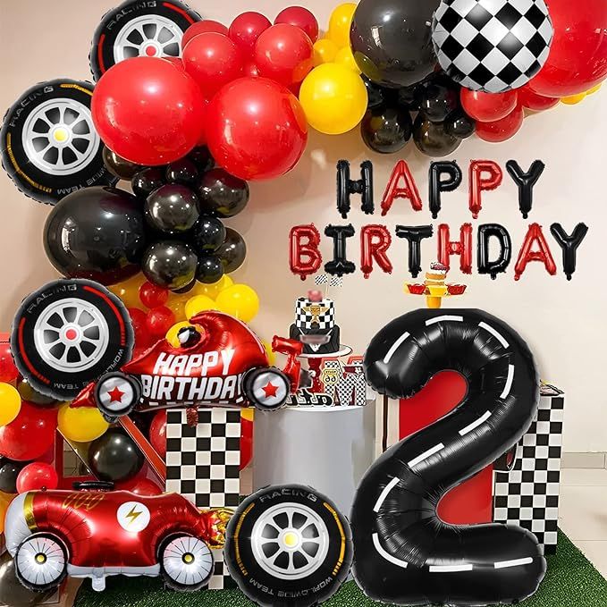 72 Pcs Two Fast Birthday Decorations, Race Car Birthday Party Supplies Boys Red Black Race Car Ba... | Amazon (US)