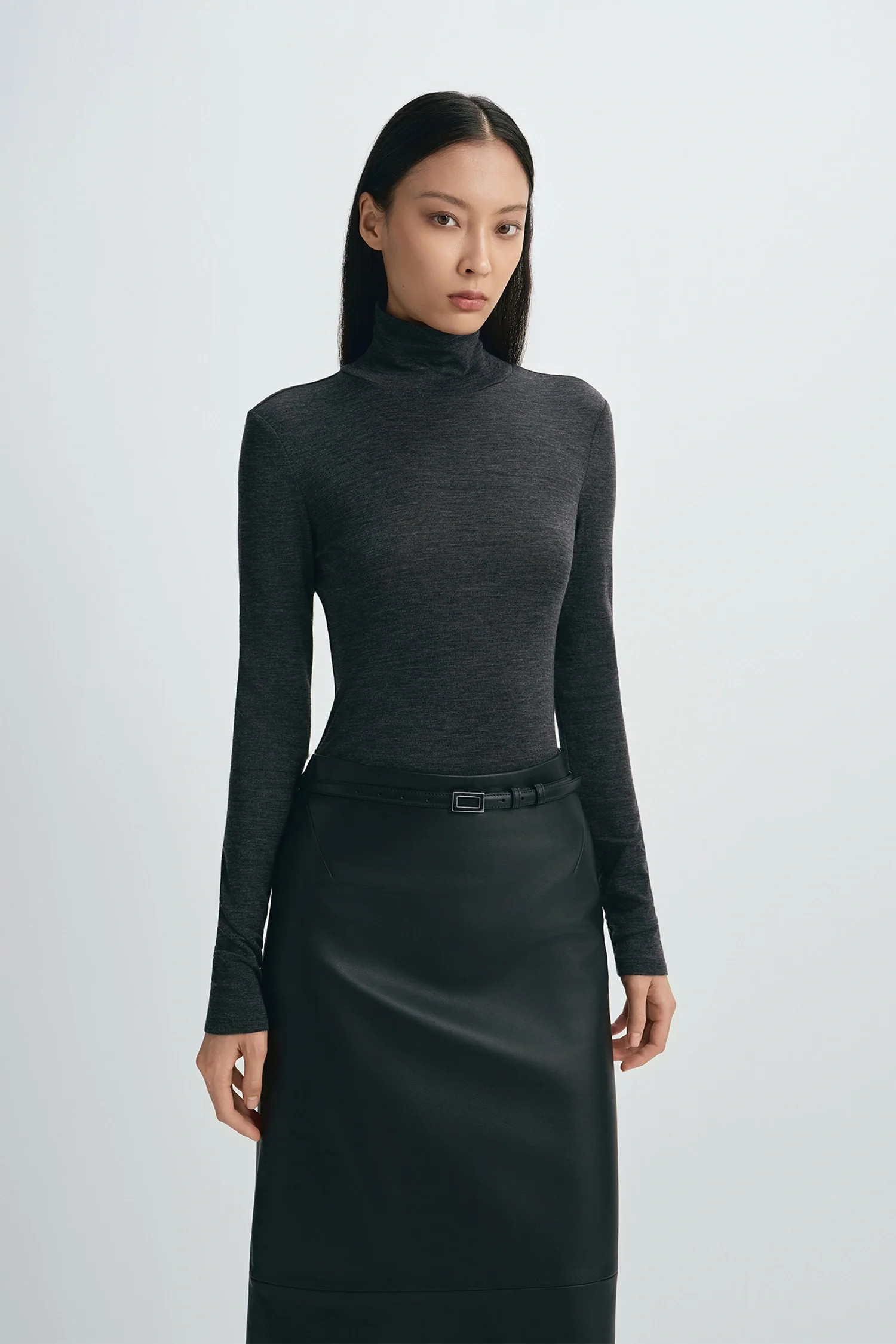 Jaliah Wool Turtleneck Top in H. Charcoal | Rue Sophie | Rue Sophie
