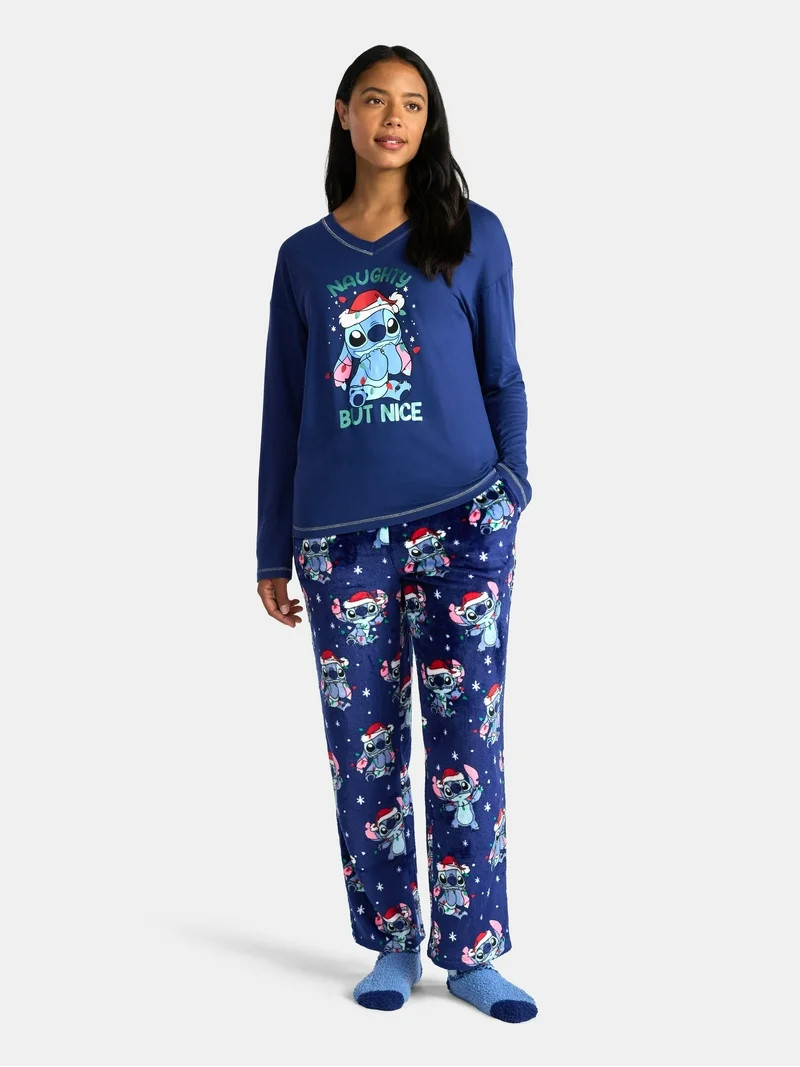 Disney Stitch Women's and Women’s Plus Top, Pants and Socks Holiday Sleep Gift Set, 3-Piece, Si... | Walmart (US)