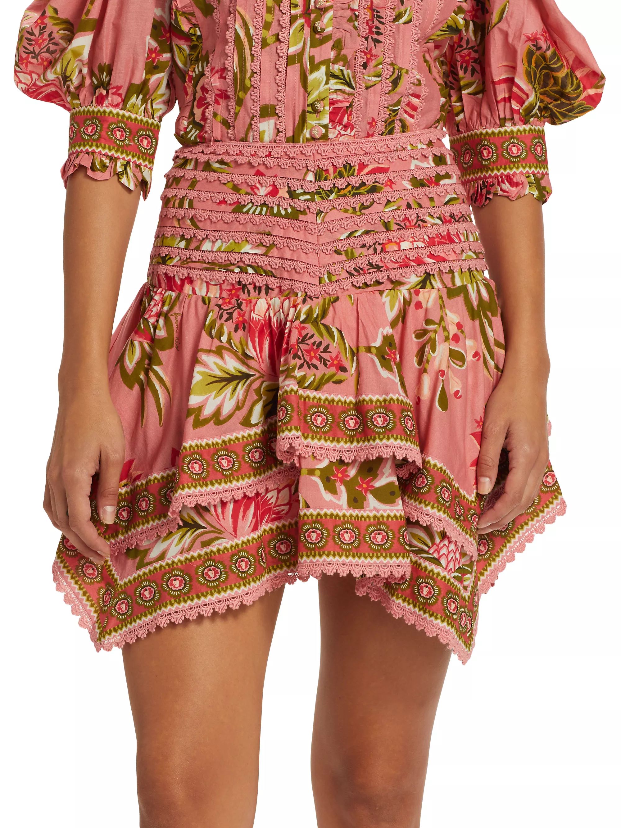 Aura Tiered Floral Cotton Miniskirt | Saks Fifth Avenue