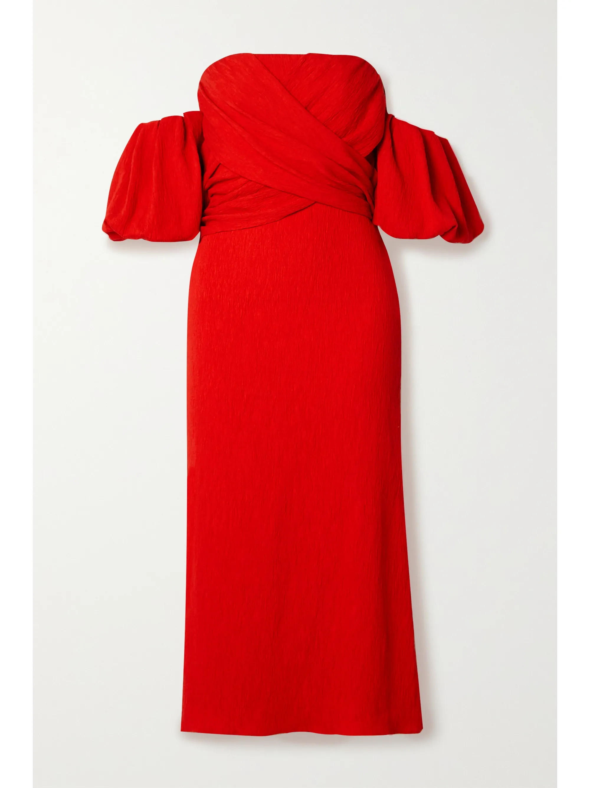 Red Fine Love off-the-shoulder crinkled-crepe midi dress | Johanna Ortiz | NET-A-PORTER | NET-A-PORTER (UK & EU)