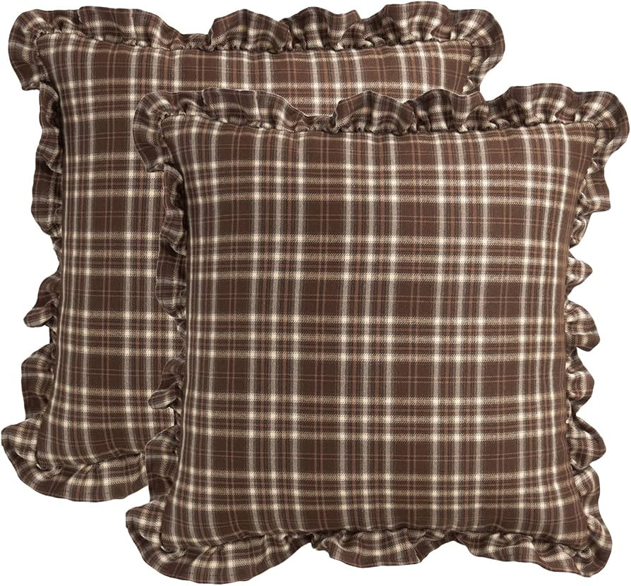 Plaid Gingham Pillow Covers 18x18 Inch Farmhouse Vintage Primitive Throw Pillow Covers Brown Whit... | Amazon (US)