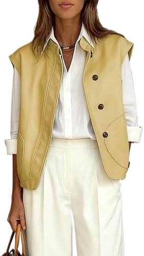 Watashi Women Vest Casual Button Up Stand Collar Lightweight Cargo Waistcoat Sleeveless Blazer Ja... | Amazon (US)