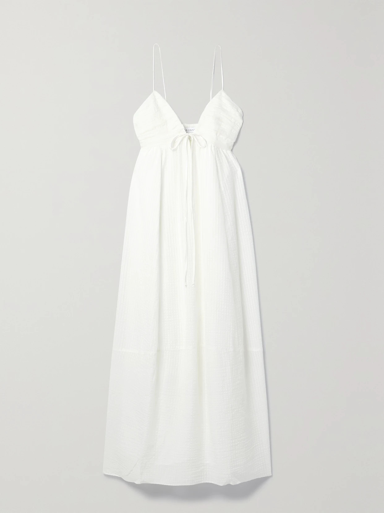 La Ligne - Shirred Cotton And Silk-blend Seersucker Midi Dress - Ivory | NET-A-PORTER (US)