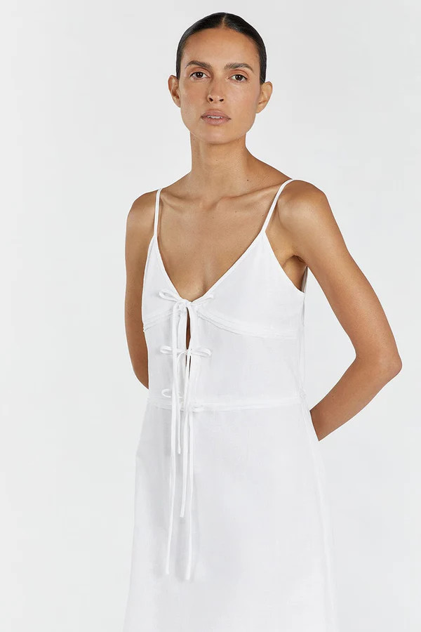 MIMI WHITE LINEN MIDI DRESS | DISSH