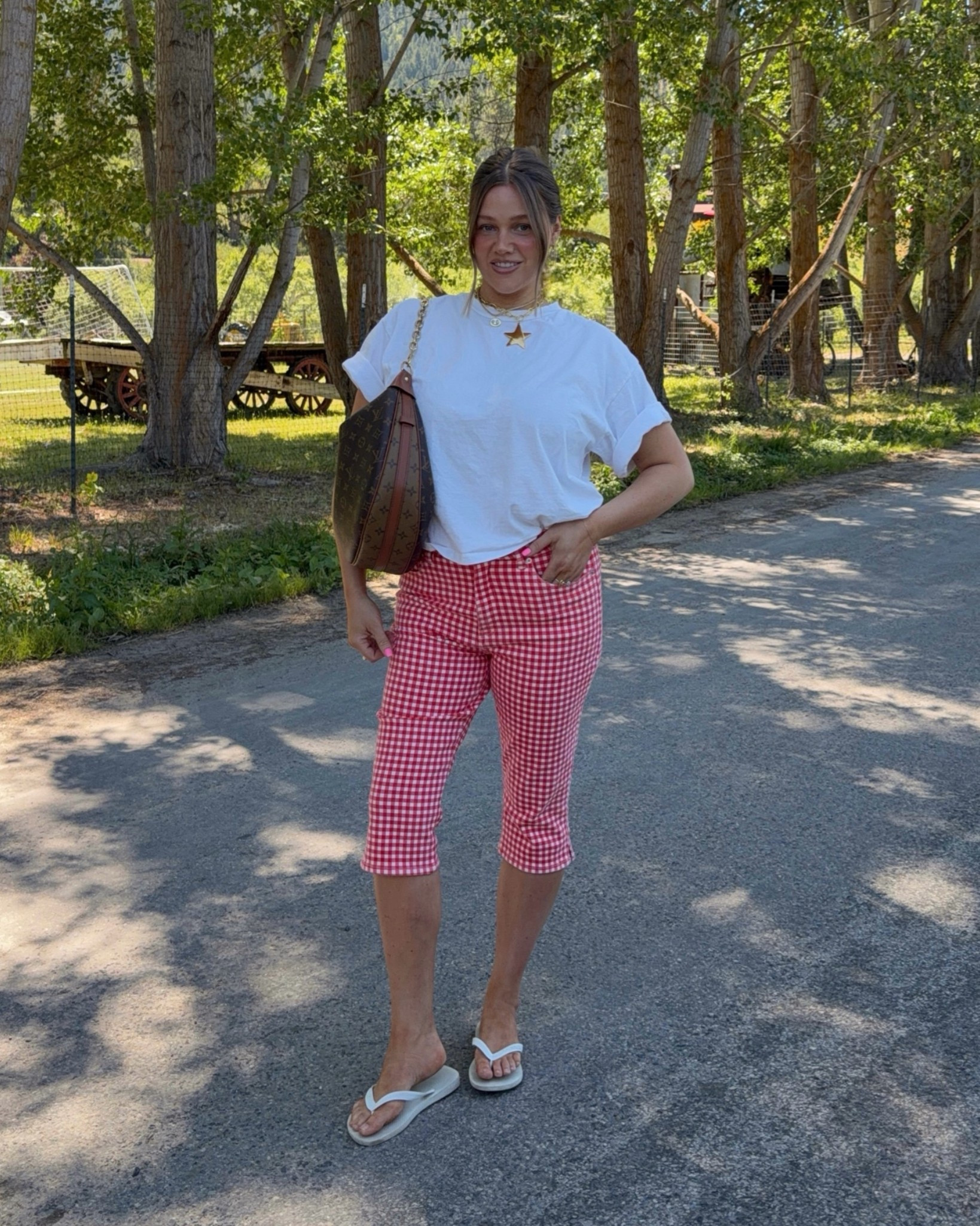Good American gingham red pants size 10! Code BRE for Bracha necklace!