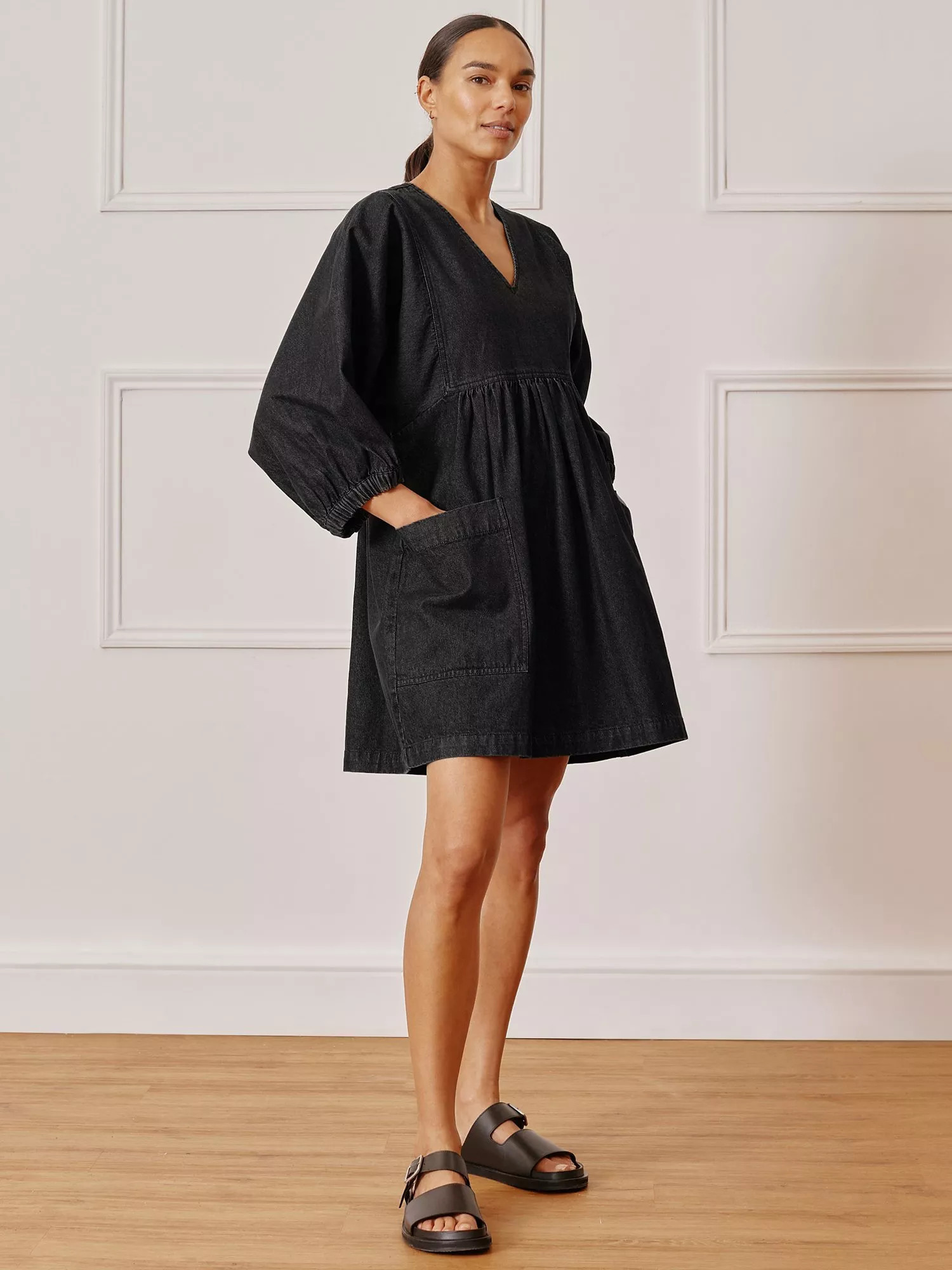 AlbarayV-Neck Oversized Denim Dress, Black | John Lewis (UK)