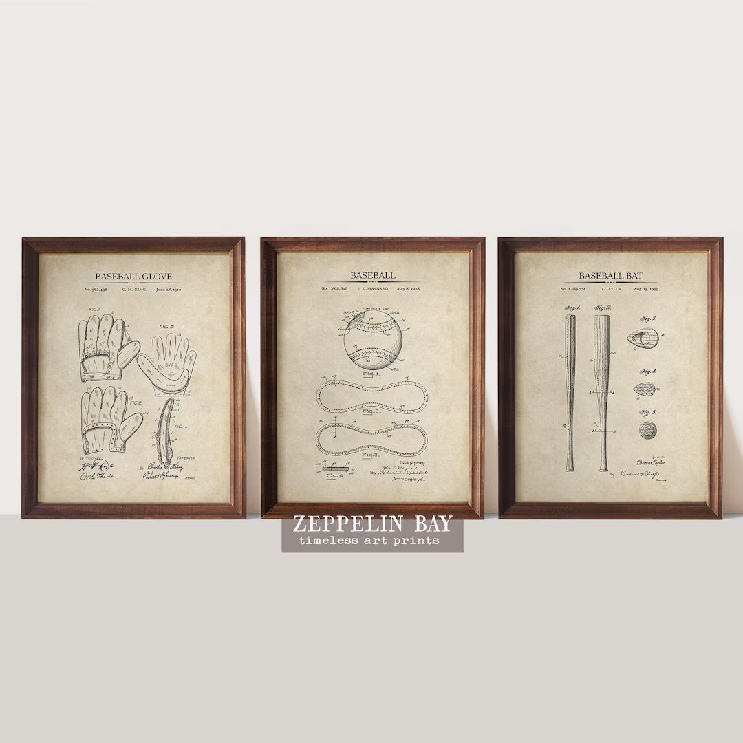 Baseball Patent Print Set 3 Prints Vintage Baseball Wall - Etsy | Etsy (US)