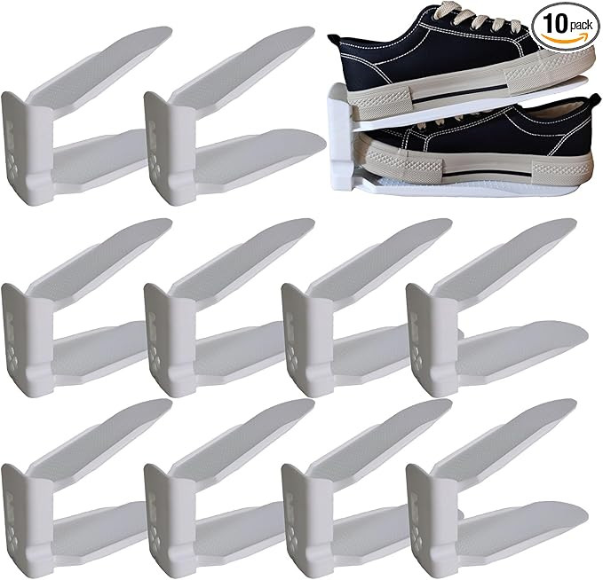 Shoe Stackers Space Saver, Adjustable Double Layer Stack, Holder for Closet Organization (White, ... | Amazon (US)