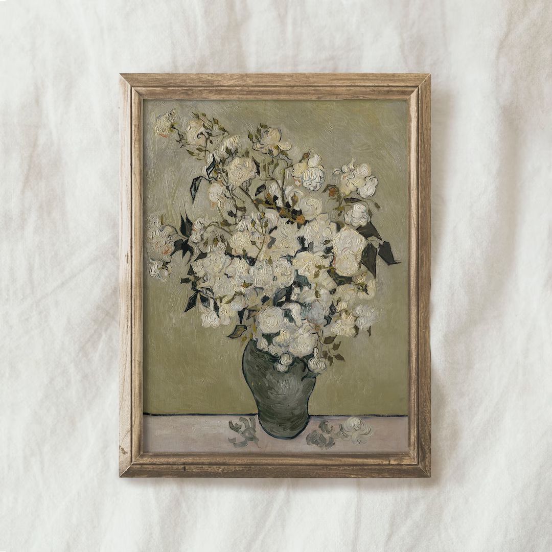 Neutral Still Life Roses Painting PRINTABLE / White Flower Vase / Vintage Farmhouse Art Print | P... | Etsy (US)