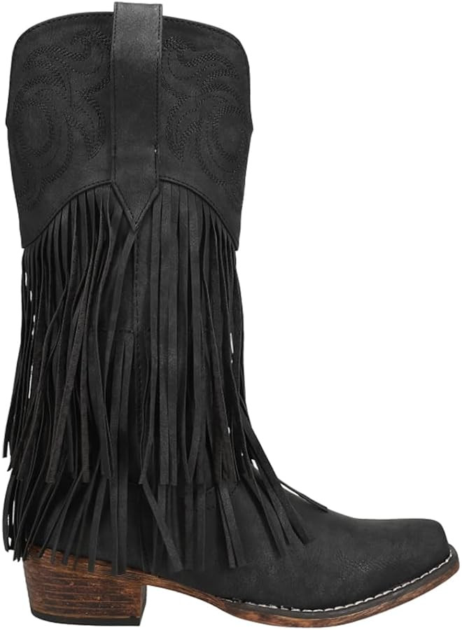 ROPER Womens Rickrack Snip Toe Casual Boots Mid Calf Low Heel 1-2" - Black | Amazon (US)