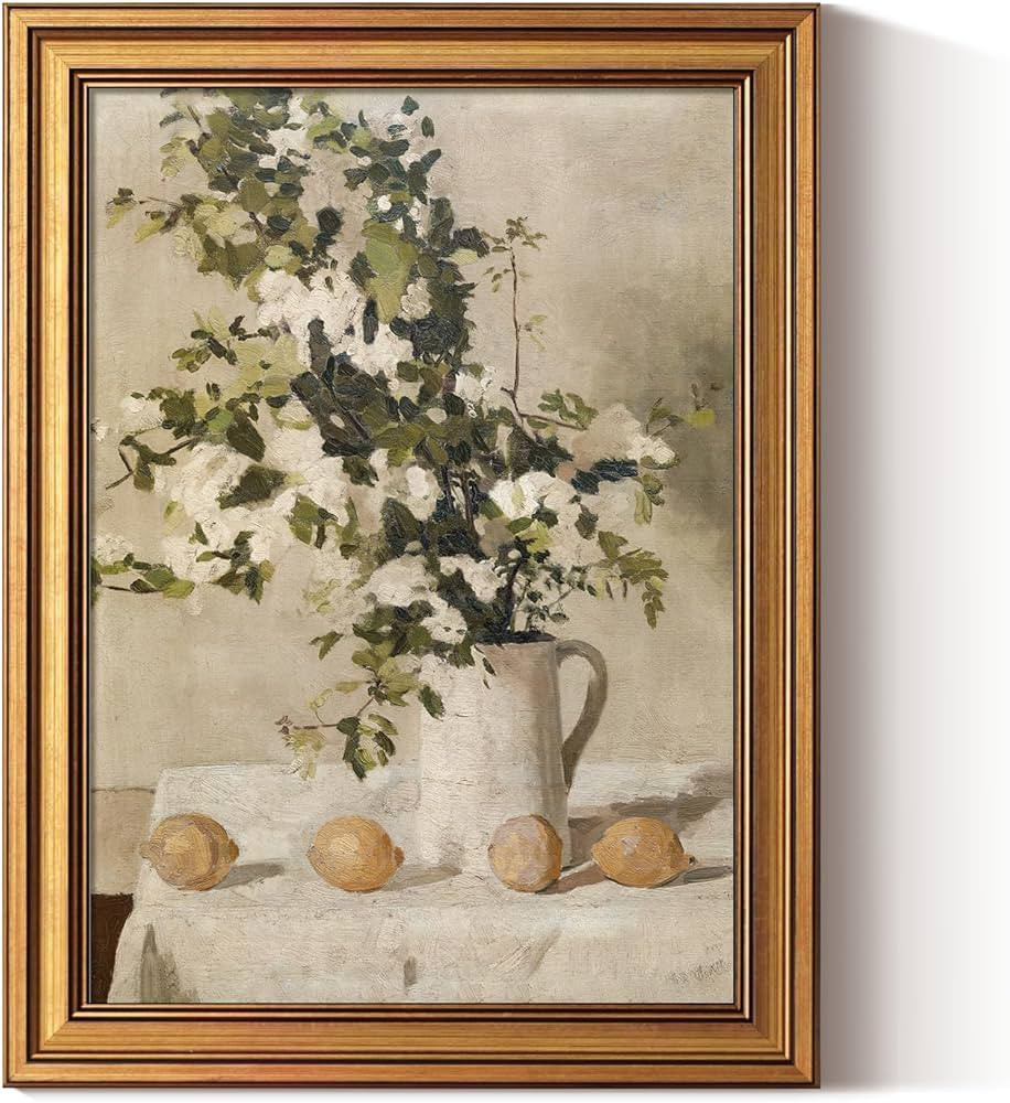 ARPEOTCY Gold Framed Canvas Art Prints,12x16inch, Vintage Lemons and Floral Art Painting, Rustic ... | Amazon (US)