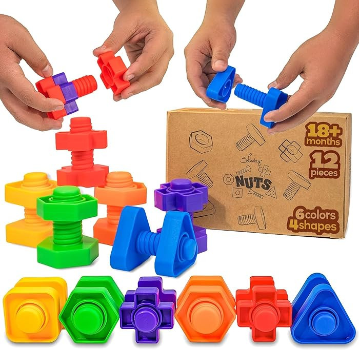 Skoolzy 12 Pc Jumbo Nuts and Bolts - Montessori Set for 18 Month+ Kids – Travel & Motor Skills ... | Amazon (US)
