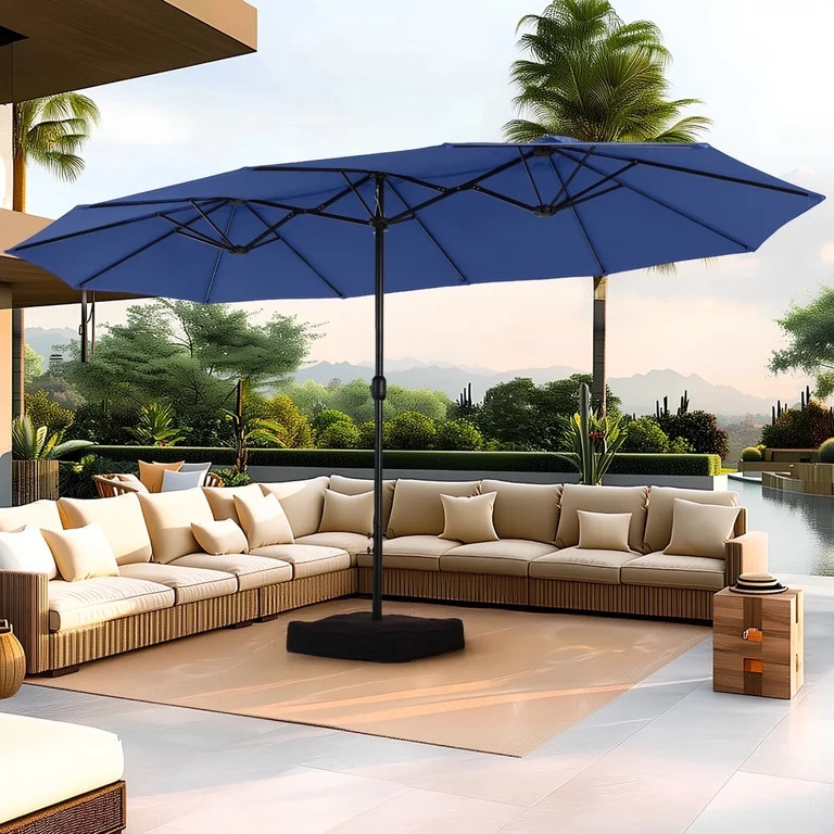 SUMMIT LIVING 15 ft Large Patio Umbrella with Base (Included) Double-Sided Rectangular Outdoor De... | Walmart (US)