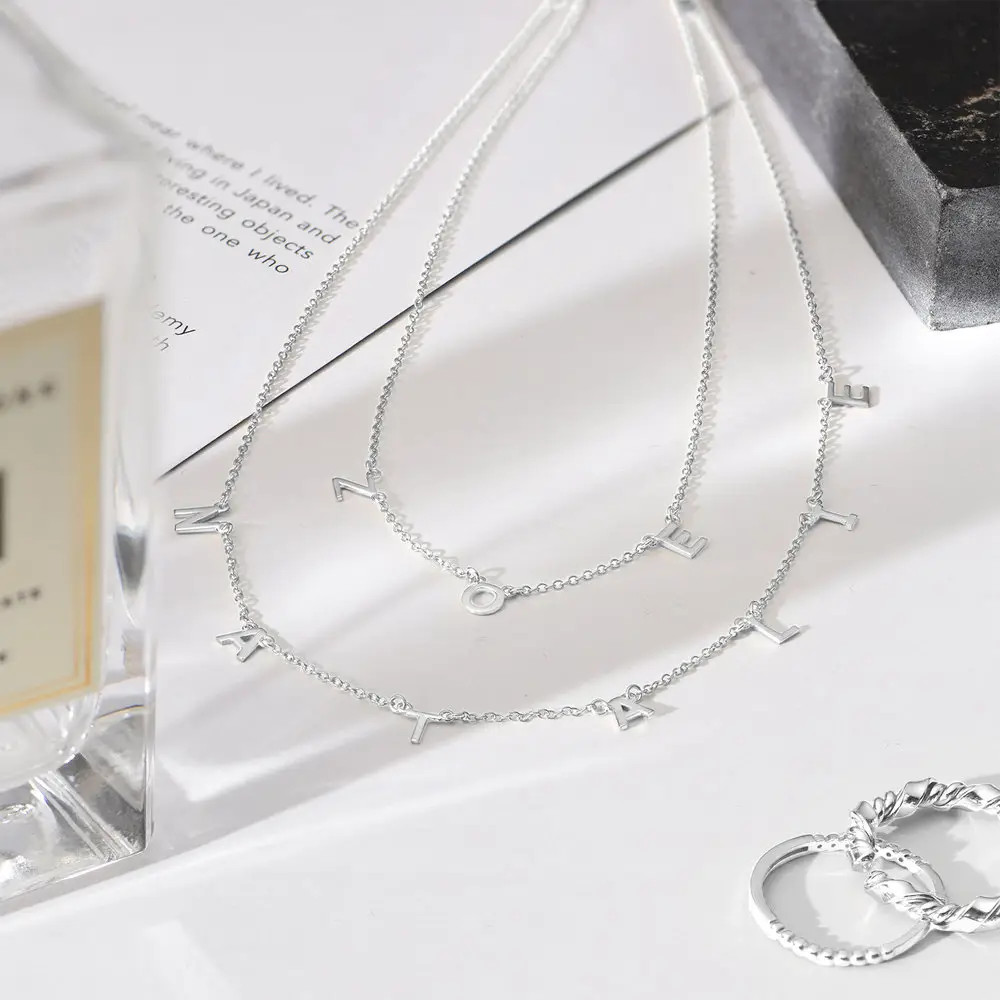 Inez Initial Necklace - 14k White Solid Gold | Oak & Luna (US)