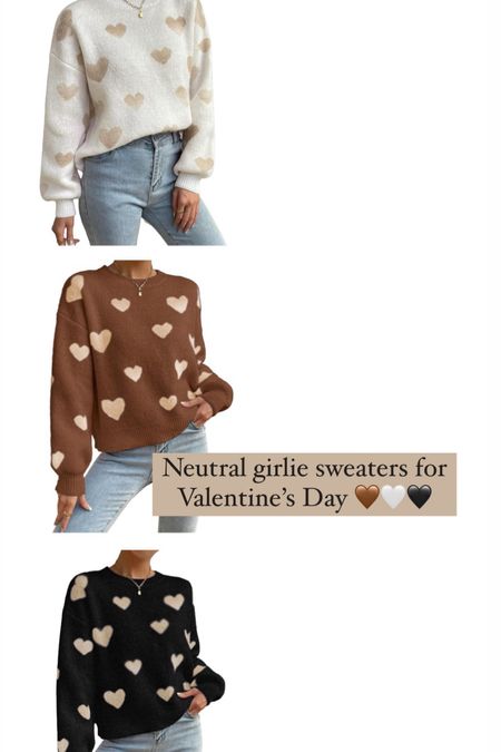 Neutral heart sweaters for Valentine’s Day! 🤎🖤🤍 under $35! 

#LTKstyletip #LTKsalealert #LTKfindsunder50