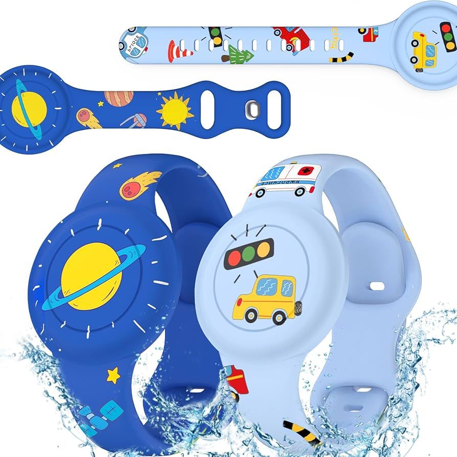 2 Pack Waterproof Air Tag Bracelet for Kids, Cute Cartoon AirTag Holder for Kids Soft Silicone Fu... | Amazon (US)