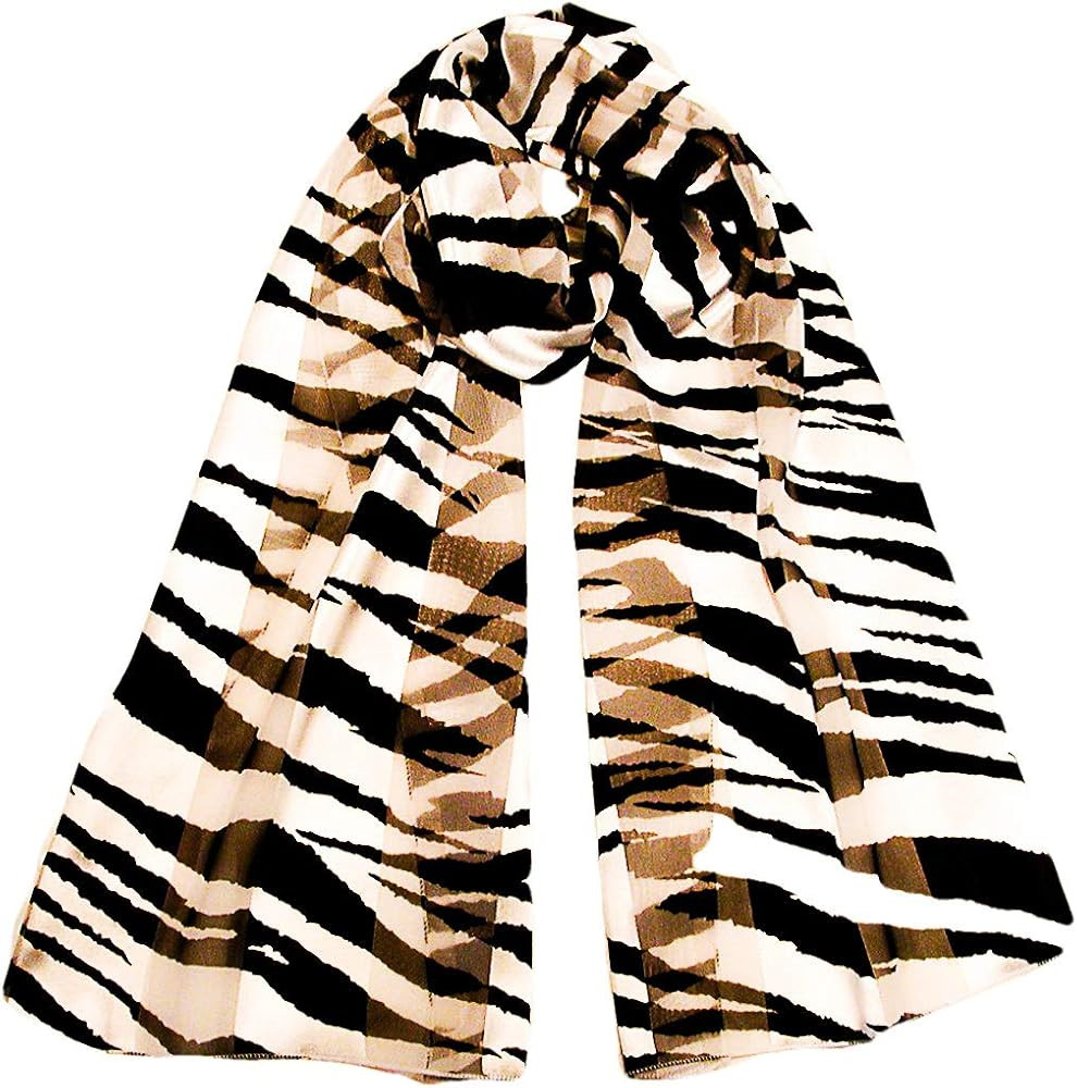 Animal Print Long Silky Satin Chiffon Neck Scarves, Several Styles (White/Black Zebra -G) | Amazon (US)