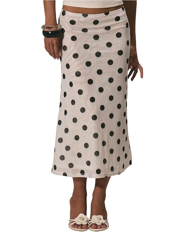MakeMeChic Women's Polka Dots Midi Skirt Summer Sheer Mesh Pencil Long Skirts | Amazon (US)