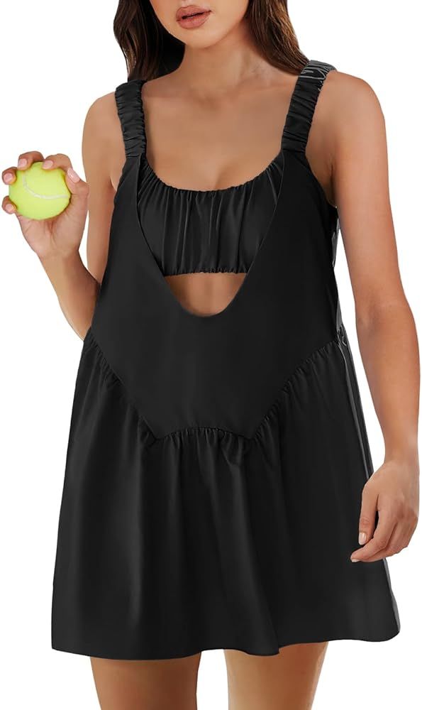 ANRABESS Women Summer Sleeveless Mini Dress Built-in Bra and Shorts Casual Cutout Workout Athleti... | Amazon (US)