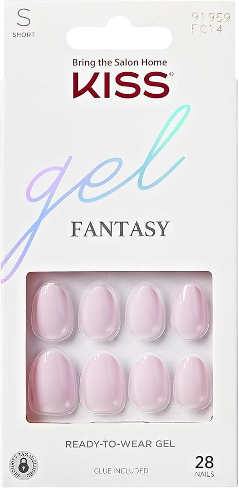 KISS Gel Fantasy, Press-On Nails, Nail glue included, 'Pure Love', Light Pink, Short Size, Almond... | Amazon (US)