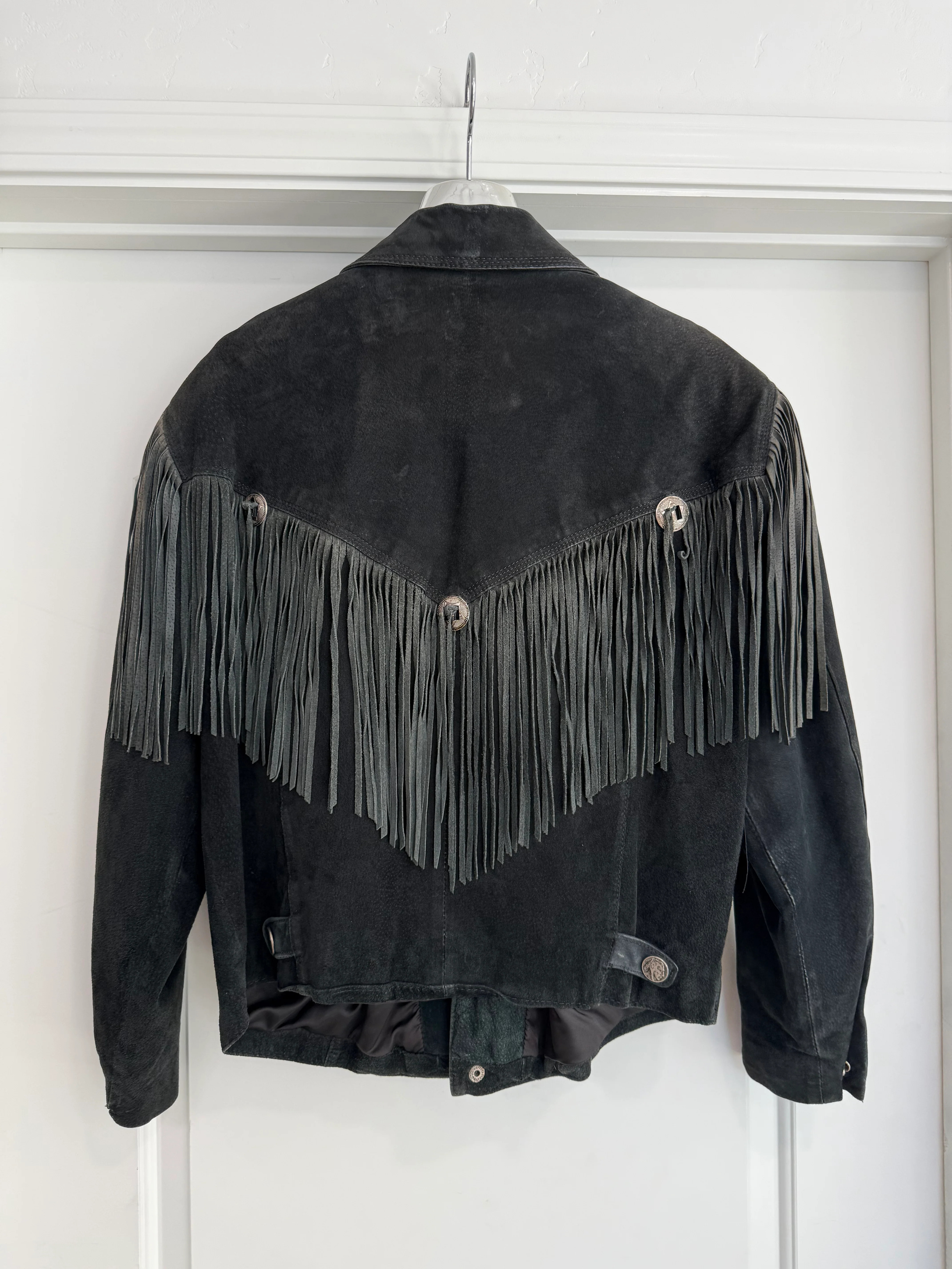 Vintage Black Suede Fringe Jacket Size M/L | Glitzy Bella