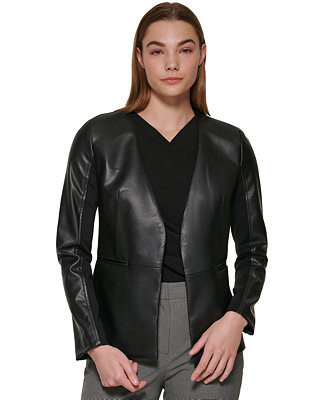 Calvin Klein Women's Open Front Faux Leather Jacket & Reviews - Jackets & Blazers - Women - Macy'... | Macys (US)