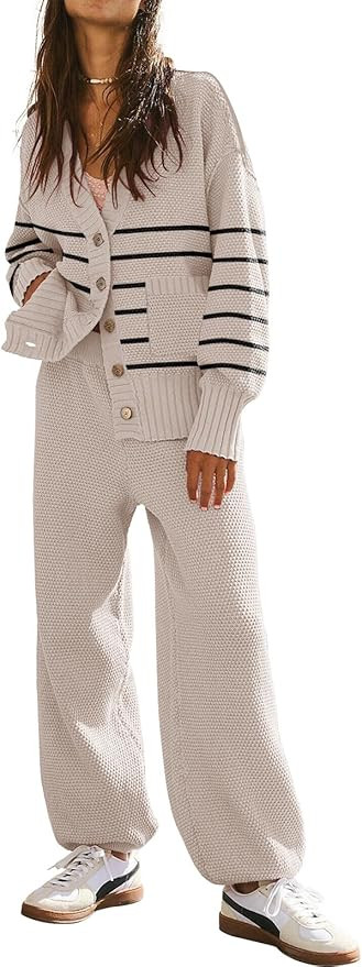 ETCYY NEW Women's 2 Piece Outfit Lounge Set Trendy Cardigan Sweater Pants Sets V Neck Button Pock... | Amazon (US)