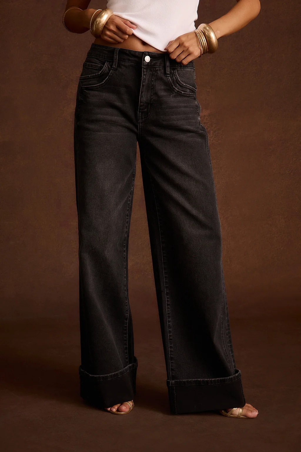 Presley Washed Black Cuffed Jeans | 12th Tribe | 12th Tribe