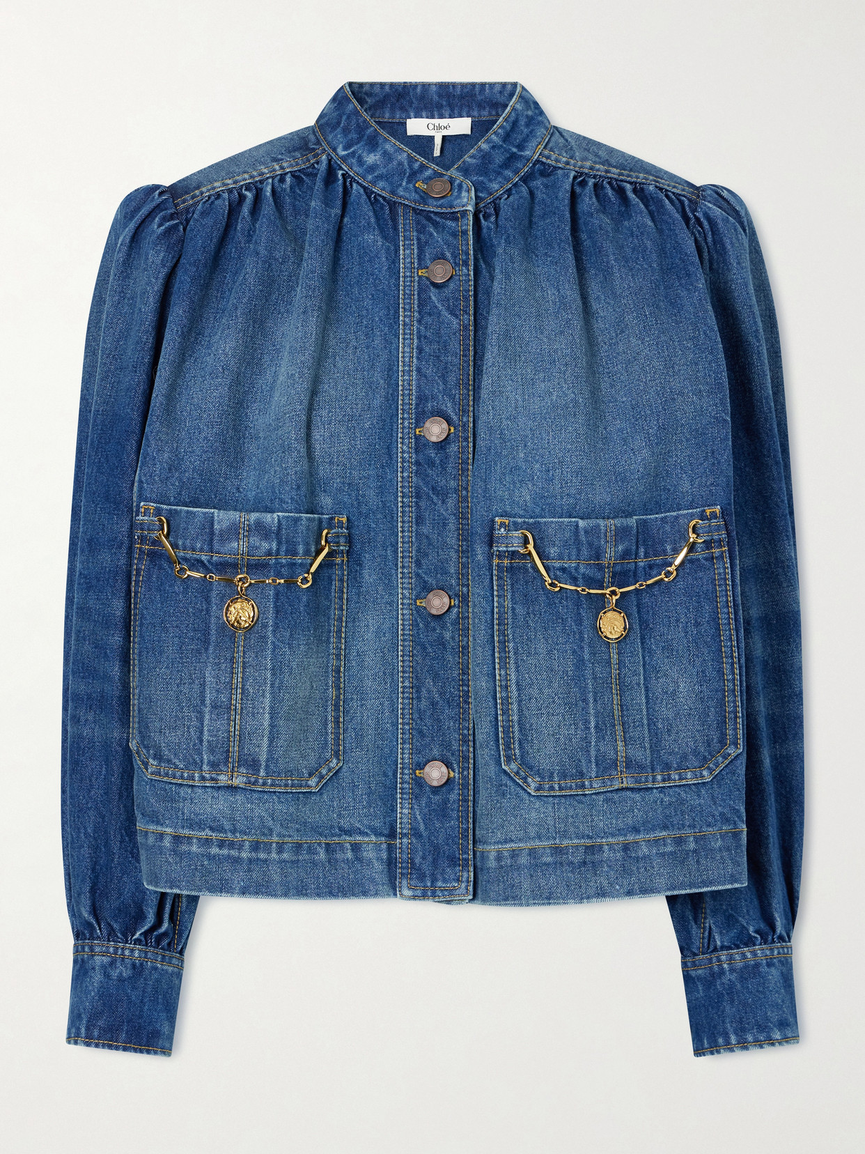 Chloé - Embellished Organic Denim Jacket - Blue | NET-A-PORTER (US)