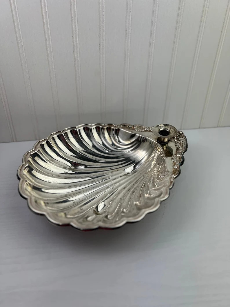 Vintage Silver Clamshell Dish Candlestick Footed Shell Dish With Candle Holder - Etsy | Etsy (US)