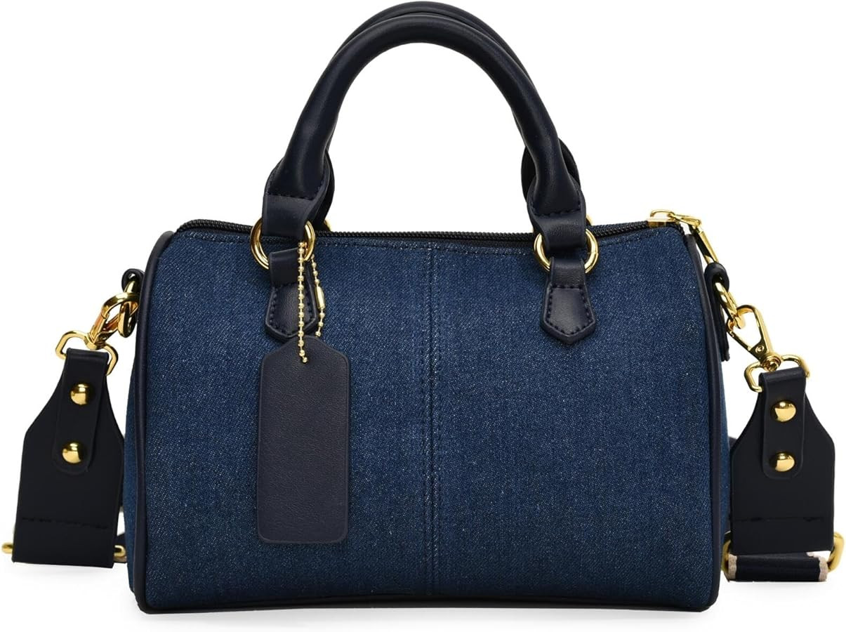 Barrel-shaped Denim Handbag and Purse Women Small Tote Shoulder Crossbody Bag with Guitar Adjusta... | Amazon (US)