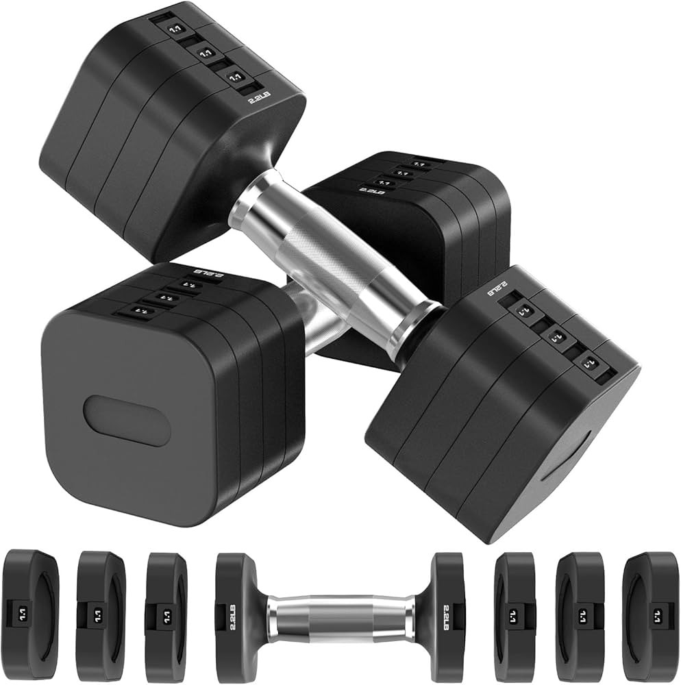 22LBS Adjustable Dumbbells Set, Adjustable Weight Dumbbells with 4 Levels 4.4lb, 6.6lb, 8.8lb, 11... | Amazon (US)